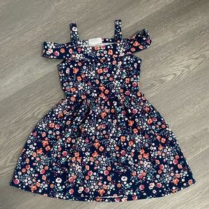 Girls Navy Blue Floral Cold Shoulder Dress Size 8